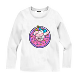 Maglia bianca maniche lunghe con unicorno e donut | Mousse Kids