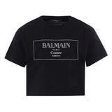 T-shirt nera cropped con logo Couture | Balmain Kids