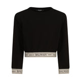 Felpa crop nera per bambina con logo | Balmain Kids