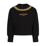 Felpa nera bambina con catena dorata e logo | Balmain Kids