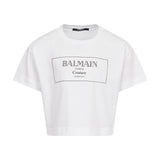 T-shirt bianca cropped con logo Couture | Balmain Kids