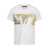 T-shirt bianca bambina con stampa oro a righe | Balmain Kids