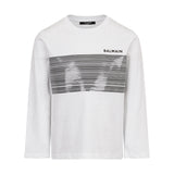 T-shirt a Maniche Lunghe Bianca Balmain Kids con Logo e Righe