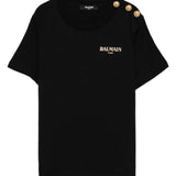 T-shirt nera con bottoni oro e logo Balmain Paris | Balmain Kids