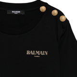 T-shirt nera con bottoni oro e logo Balmain Paris | Balmain Kids